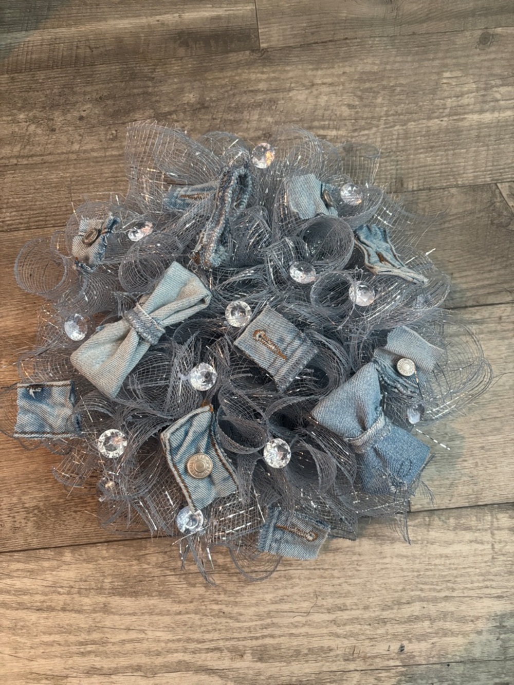 Handcrafted Denim and Diamond Wreath